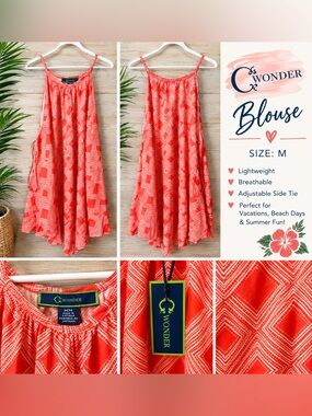 C. Wonder Coral Geometric Print Blouse